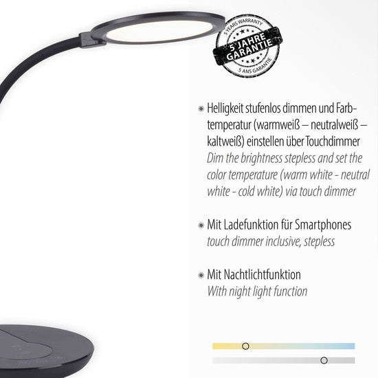 JUST LIGHT ASTRID LED Tischleuchte CCT Dimmbar 5W schwarz 14416-18