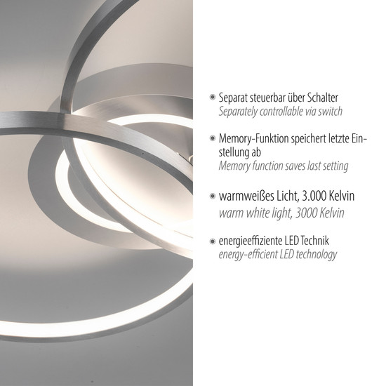 JUST LIGHT ASMINA LED Deckenleuchte Warmweiss 27,6W 2-fach aluminium 14540-95