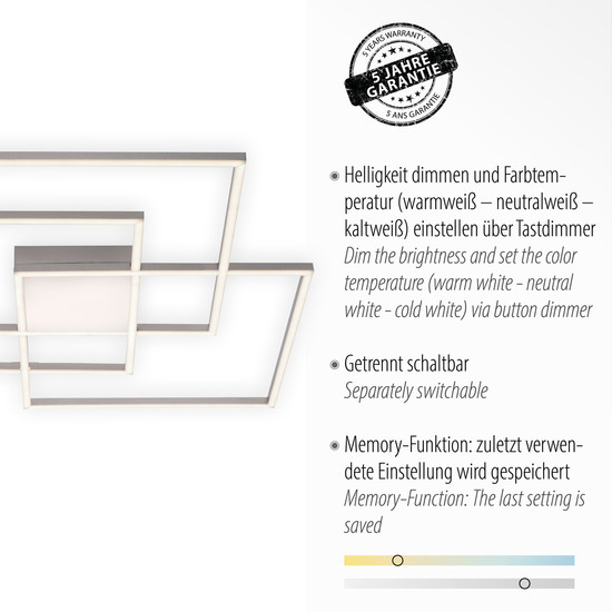 JUST LIGHT ASMIN LED Deckenleuchte CCT Dimmbar 21W 4-fach stahl 14713-55