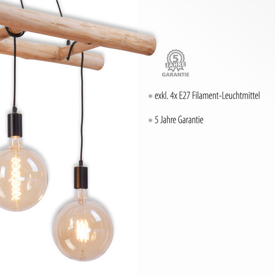 JUST LIGHT EDGAR Pendelleuchte E27 max. 60W 4-fach schwarz 15025-18