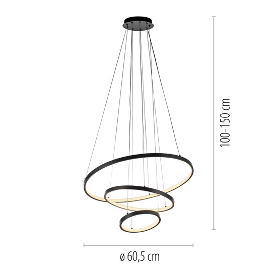 JUST LIGHT CERCHI LED Pendelleuchte Warmweiss 45W schwarz 15070-18