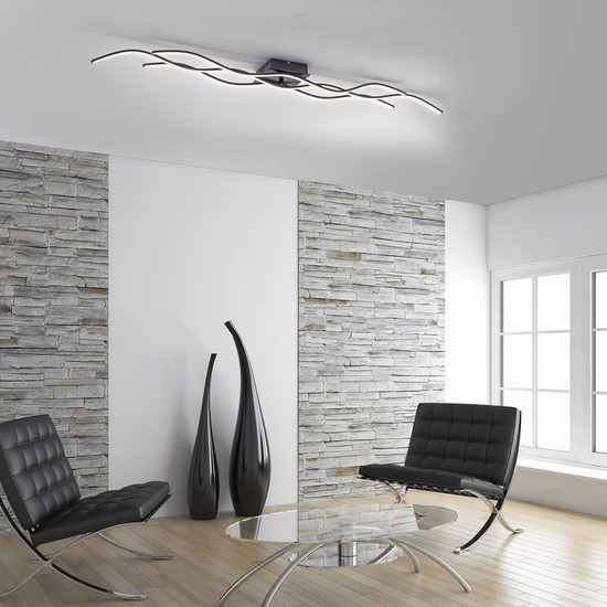 JUST LIGHT WAVE LED Deckenleuchte Warmweiss 29,5W 3-fach schwarz 15167-18
