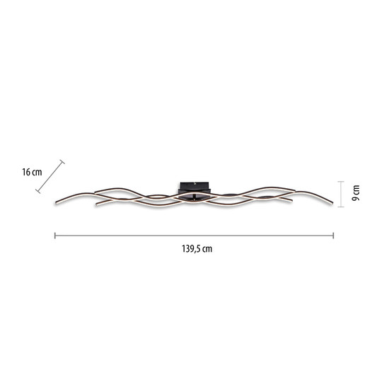 JUST LIGHT WAVE LED Deckenleuchte Warmweiss 29,5W 3-fach schwarz 15167-18