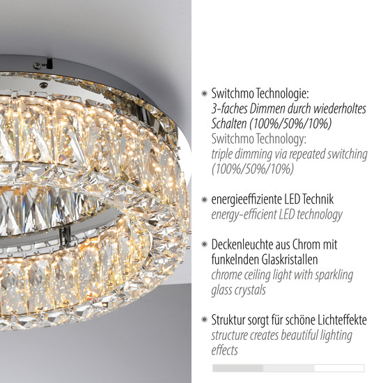 JUST LIGHT KULUNKA LED Deckenleuchte Warmweiss Dimmbar 21,5W chrom 15204-17