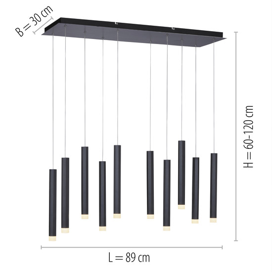 JUST LIGHT BRUNO LED Pendelleuchte Warmweiss 48W 10-fach schwarz 15206-18