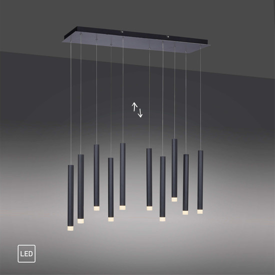 JUST LIGHT BRUNO LED Pendelleuchte Warmweiss 48W 10-fach schwarz 15206-18
