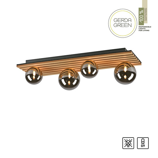 JUST LIGHT GERDA STIKA Deckenleuchte G9 max. 5W 4-fach Holz-natur 15209-79
