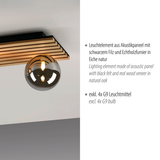 JUST LIGHT GERDA STIKA Deckenleuchte G9 max. 5W 4-fach Holz-natur 15209-79