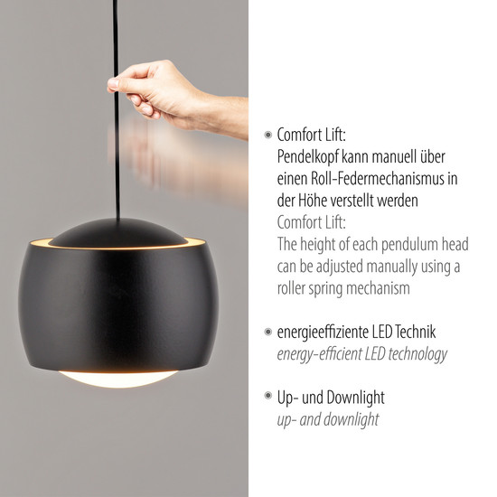 JUST LIGHT BALLINI LED Pendelleuchte Warmweiss 5,2W schwarz 15260-18