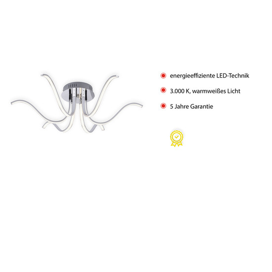JUST LIGHT VALERIE LED Deckenleuchte Warmweiss 27W 6-fach chrom 15342-17