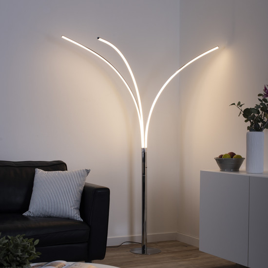 JUST LIGHT MAJA LED Stehleuchte Warmweiss 18,6W 3-fach chrom 15383-55