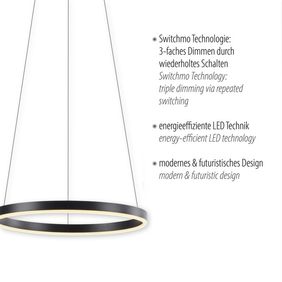 JUST LIGHT RITUS LED Pendelleuchte Warmweiss Dimmbar 20W anthrazit 15393-13