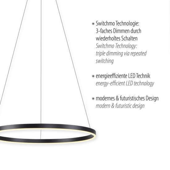 JUST LIGHT RITUS LED Pendelleuchte Warmweiss Dimmbar 28W anthrazit 15394-13