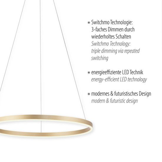 JUST LIGHT RITUS LED Pendelleuchte Warmweiss Dimmbar 28W messingmatt 15394-60