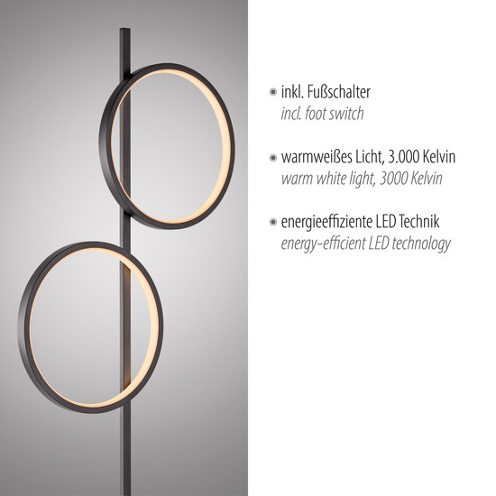JUST LIGHT MINI RITUS LED Stehleuchte Warmweiss 21W 2-fach schwarz 15396-18