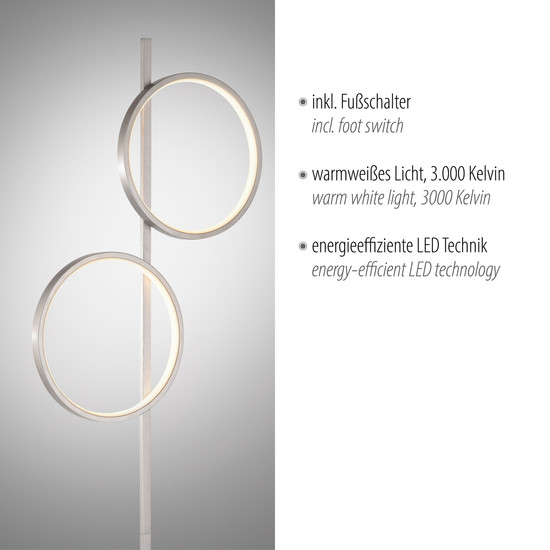 JUST LIGHT MINI RITUS LED Stehleuchte Warmweiss 21W 2-fach silber 15396-21