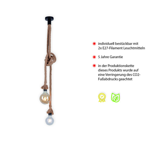 JUST LIGHT ROPE Pendelleuchte E27 max. 15W 2-fach schwarz 15482-18