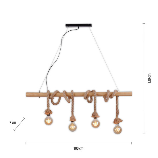 JUST LIGHT ROPE Pendelleuchte E27 max. 15W 4-fach schwarz 15483-18