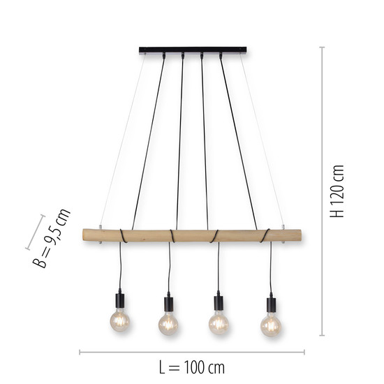 JUST LIGHT TERO Pendelleuchte E27 Warmweiss Dimmbar max.16W 4-fach schwarz 15505-18