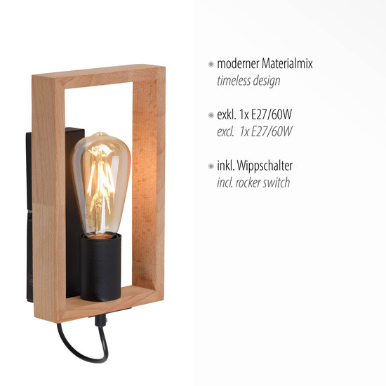 JUST LIGHT FRANKY Wandleuchte E27 max. 60W schwarz 15654-18