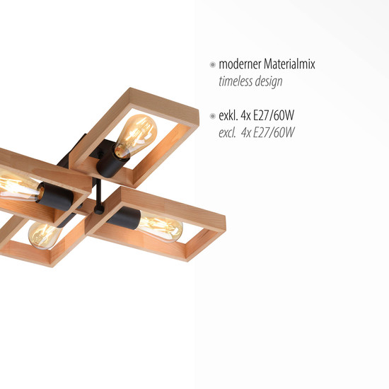 JUST LIGHT FRANKY Deckenleuchte E27 max. 60W 4-fach schwarz 15656-18