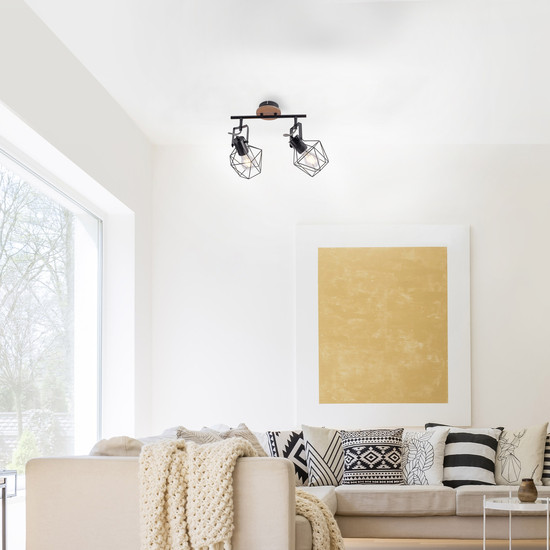 JUST LIGHT JARO Wand- und Deckenleuchte E27 max. 60W 2-fach Holz-natur 15672-78
