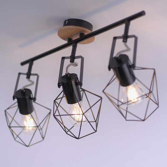 JUST LIGHT JARO Wand- und Deckenleuchte E27 max. 60W 3-fach Holz-natur 15673-78