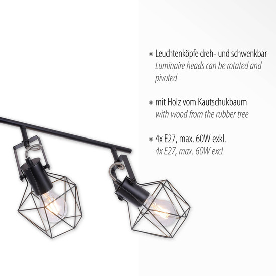 JUST LIGHT JARO Deckenleuchte E27 max. 60W 4-fach Holz-natur 15674-78