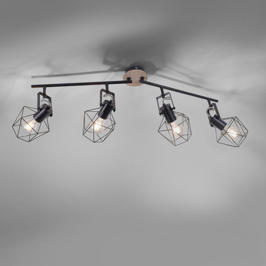 JUST LIGHT JARO Deckenleuchte E27 max. 60W 4-fach Holz-natur 15674-78