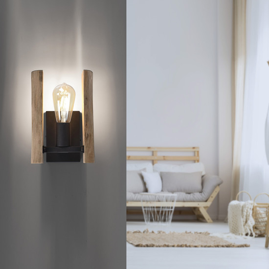 JUST LIGHT LOG Wandleuchte E27 max. 10W Holz-natur 15701-79