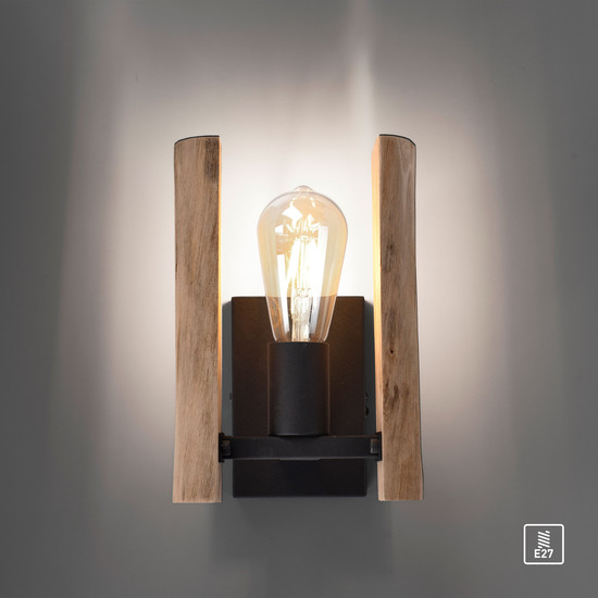 JUST LIGHT LOG Wandleuchte E27 max. 10W Holz-natur 15701-79