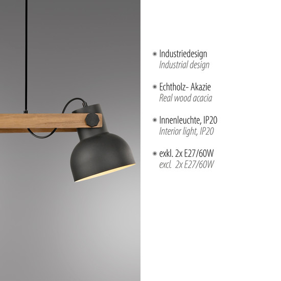 JUST LIGHT CUP 2.0 Pendelleuchte E27 max. 60W 2-fach schwarz 15742-18