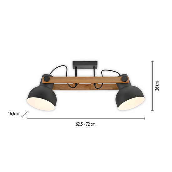 JUST LIGHT CUP 2.0 Deckenleuchte E27 max. 60W 2-fach schwarz 15744-18