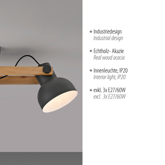 JUST LIGHT CUP 2.0 Deckenleuchte E27 max. 60W 3-fach schwarz 15745-18