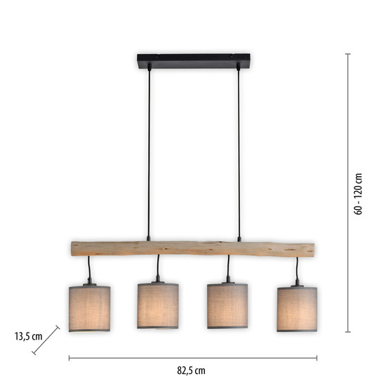 JUST LIGHT GERDA TRIBU Pendelleuchte E27 max. 10W 4-fach taupe 15783-29