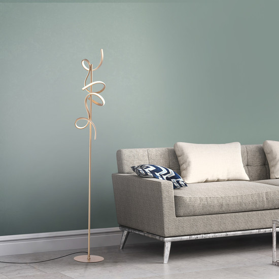 JUST LIGHT CURLS LED Stehleuchte Warmweiss Dimmbar 22W 2-fach messingmatt 19031-60