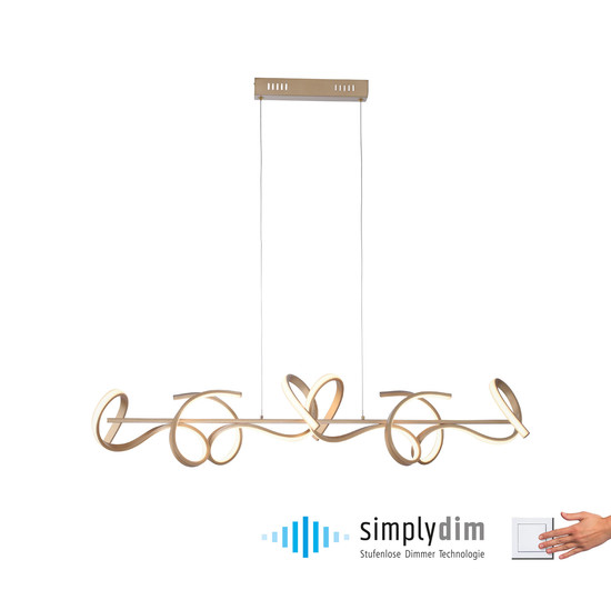 JUST LIGHT CURLS LED Pendelleuchte Warmweiss Dimmbar 40,8W 4-fach messingmatt 19033-60