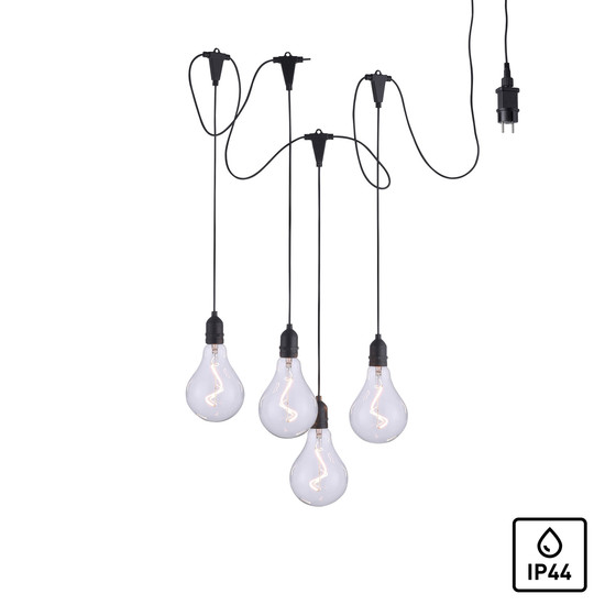 JUST LIGHT ENNI LED Lichterkette Warmweiss 4-fach Schwarz/Transparent IP44 19094-18