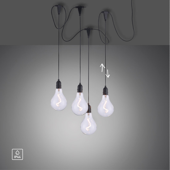 JUST LIGHT ENNI LED Lichterkette Warmweiss 4-fach Schwarz/Transparent IP44 19094-18