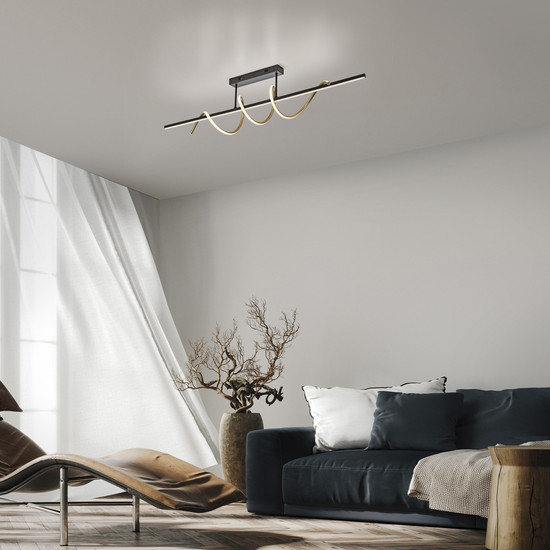 JUST LIGHT EMANDA LED Deckenleuchte Warmweiss Dimmbar 36W schwarz/messing 19112-68