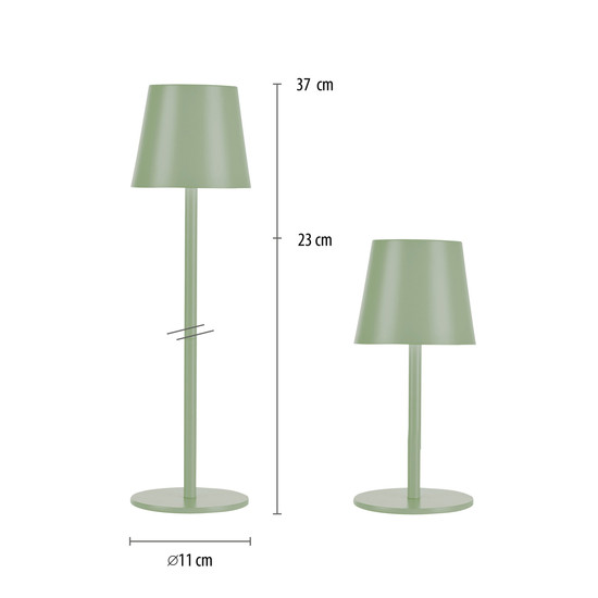 JUST LIGHT EURIA LED AKKU-Tischleuchte Warmweiss Dimmbar 2,5W grün IP54 19250-43