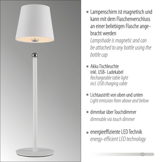 JUST LIGHT BOTERIA LED AKKU-Tischleuchte Warmweiss Dimmbar 2,5W weiss IP54 19251-16