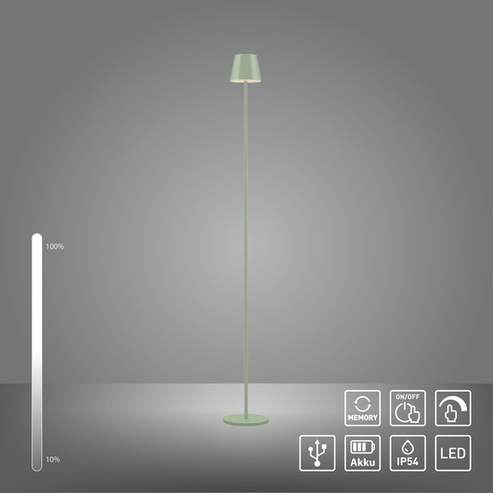 JUST LIGHT EURIA LED AKKU-Stehleuchte Warmweiss Dimmbar 2,5W grün IP54 19252-43