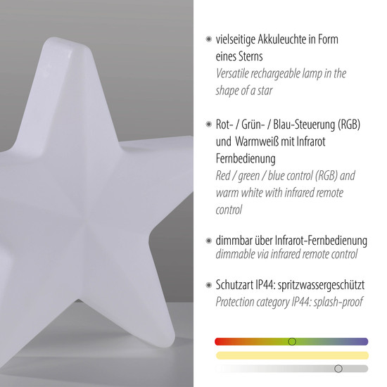 JUST LIGHT AKKU STAR LED AKKU-Leuchte CCT Dimmbar 2W weiss IP44 19290-16