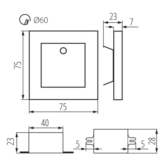 Kanlux LED Wandeinbauleuchte APUS Schwarz Bewegungssensor 29857