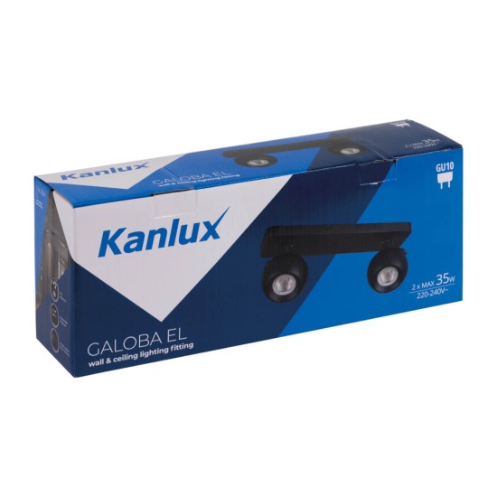Kanlux Wand-Deckenleuchte GALOBA GU10 Schwarz 2x 33675