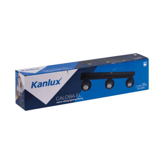 Kanlux Wand-Deckenleuchte GALOBA GU10 Schwarz 3x 33677