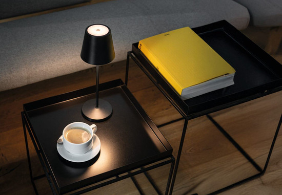Kanlux LED Tischleuchte Inita 1,2W warmweiss 3000K Akku IP54 Schwarz Metall Ø11cm 36327