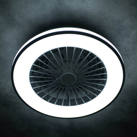 Kanlux LED Deckenleuchte mit Ventilator Plave 48W CCT warm-/neutral-/tageslichtweiss 3000K/4000K/6500K Fernbedienung Schwarz Weiß Ø48,5cm 38033
