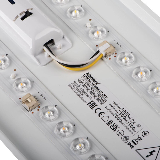 Kanlux LED Langfeldleuchte Lincea 24W einstellbar CCT warm-/neutral-/tageslichtweiss 3000K/4000K/6500K Weiß Stahl 70x17cm 38795